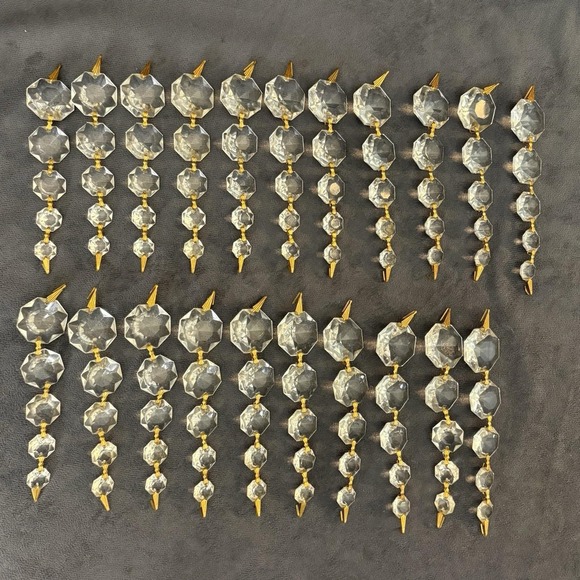 Lot 21 Vintage Acrylic Chandelier Prisms Clear Faceted Octagon Drop Strands 5" - Picture 2 of 4